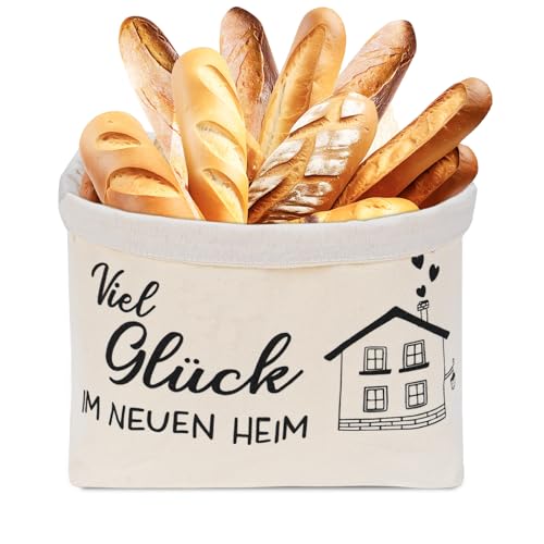 Brotkorb Stoff, Geschenk Zum Einzug ins Haus, Brotkorb Einzug, Brötchenkorb mit Viel Glück im Neuen Zuhause, Brottasche Geschenkidee zum Einzug Richtfest Geschenk (Weiß) von mobumeia