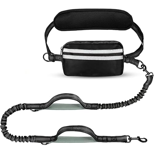Joggingleine Hunde, Freihandleine Laufleine Hundeleine mit Bauchgurt, Abnehmbare Hüfttasche, 1.45-2M Bungee-Laufleine Hundeleinen für Mittelgroße Große Hunde bis zu 50 kg von mobumeia