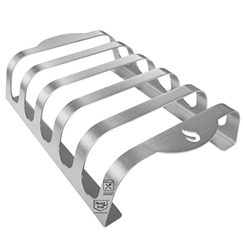 mocisa Rib-Rack Size L (5er) | Rippchenhalter mit Griffen | Das Profi-Tool zum Rippchen-Grillen | Edelstahl | lebensmittelecht | hergestellt in Bayern | für 5 saftige und leckere Spare-Ribs | von mocisa