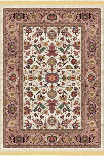 modema Wohnzimmerteppich – Waschbarer Teppich für Wohnzimmer, Esszimmer, Schlafzimmer, Flur, Rutschfester Roter Perserteppich von modema