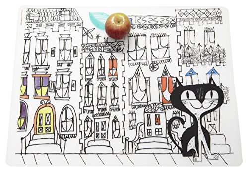 Modern Twist Kinder Tischset Katze in der Stadt 40 x 32 cm, Silikon, White, 40 x 32 x 1.12 cm von modern-twist