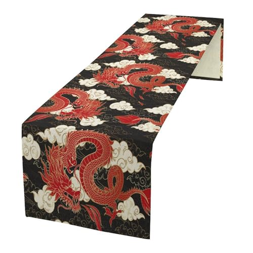 Tischläufer mit asiatischem rotem Drachen, traditioneller chinesischer japanischer Drachen, fliegende Maskottchen, Tierwolken, Abendessen, Tischdekoration, für Zuhause, Küche, Esstisch von moderw