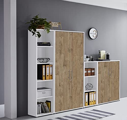 Schrankwand TABOR 4 Büroregal Aktenschränke Büroschrank abschließbar in diversen Farbvarianten (weiß/Gold Harbor Oak) von moebel-dich-auf