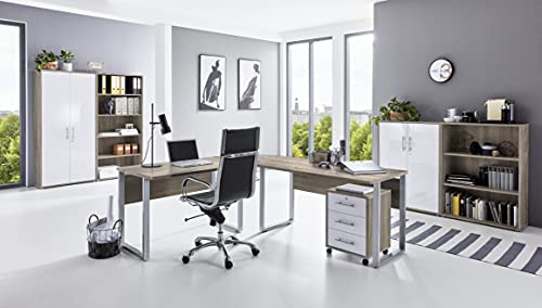 moebel-dich-auf.de Büromöbel Set TABOR PRO 1 in diversen Farbvarianten (Sonoma Eiche/weiß Hochglanz) von moebel-dich-auf.de