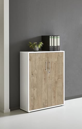 Aktenschrank TABOR abschließbar Büroschrank in diversen Farbvarianten (weiß/Gold Harbor Oak) von moebel-dich-auf