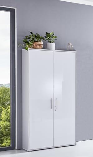 Aktenschrank Tabor hoch Büroschrank mit 2 Türen 84,4 cm breit in diversen Farbvarianten (lichtgrau/weiß Hochglanz) von moebel-dich-auf
