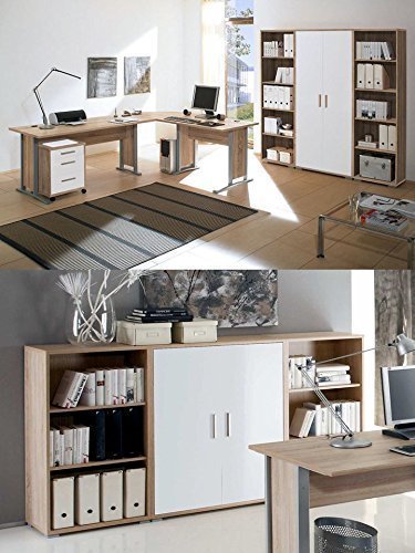 moebel-dich-auf Arbeitszimmer mit Winkelschreibtisch komplett Set Office Line mit Highboard in Eiche Sonoma/Weiß moebel-dich-auf Arbeitszimmer mit Winkelschreibtisch komplett Set Office Line mit Highboard in Eiche Sonoma/Weiß von moebel-dich-auf