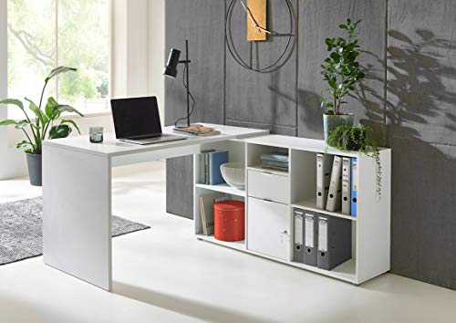 moebel-dich-auf Eckschreibtisch Lagos Schreibtisch Winkelschreibtisch inkl. Regal in verschiedenen Farbvarianten spiegelverkehrt montierbar (weiß) moebel-dich-auf Eckschreibtisch Lagos Schreibtisch Winkelschreibtisch inkl. Regal in verschiedenen Farbvarianten spiegelverkehrt montierbar (weiß) von moebel-dich-auf
