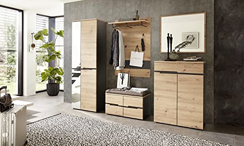 moebel-dich-auf Flur Garderobe Garderoben-Set Melbourne 5-TLG. in Artisan Eiche MDF/Graphit 255 x 192 x 38 cm von moebel-dich-auf