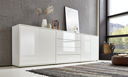 moebel-dich-auf Kommode Ben Set 5 Sideboard Türkommode Schubkastenkommode (weiß/weiß Hochglanz) von moebel-dich-auf