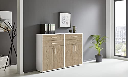 Schrankwand TABOR 17 Büroregal Aktenschrank Büroschrank in diversen Farbvarianten (weiß/Gold Harbor Oak) von moebel-dich-auf
