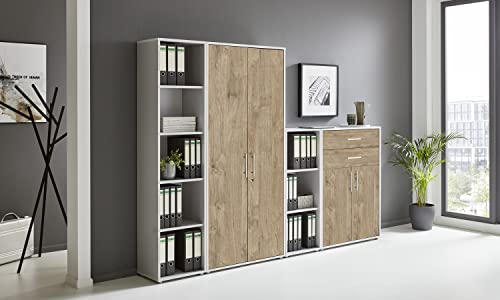 Schrankwand TABOR 22 Büroregal Aktenschrank Büroschrank abschließbar in diversen Farbvarianten (lichtgrau/Gold Harbor Oak) von moebel-dich-auf