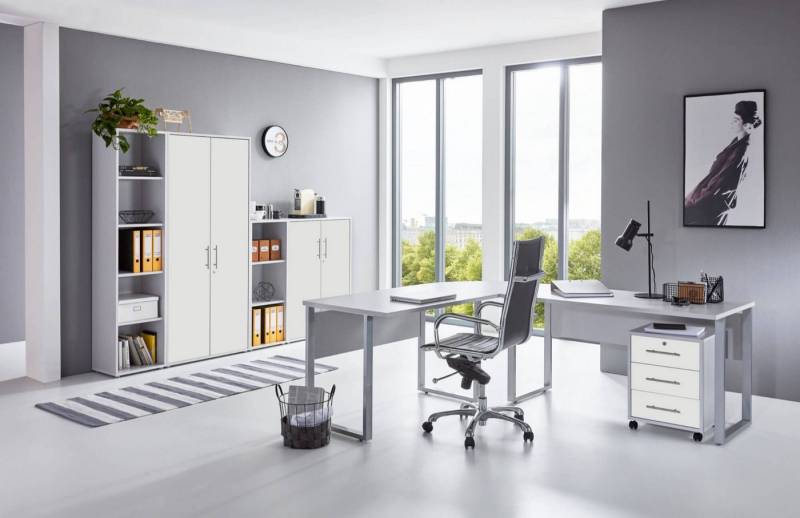 moebel-dich-auf Büromöbel-Set OFFICE EDITION, (abschließbar, 6-tlg., Set 4 + Winkelschreibtisch + Rollcontainer + Aktenschränke), abschließbare Büroschränke von moebel-dich-auf