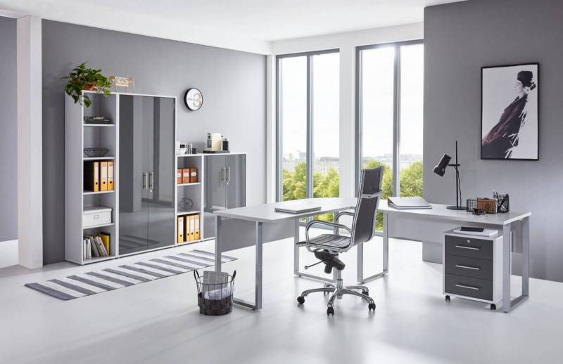 moebel-dich-auf Büromöbel-Set OFFICE EDITION, (abschließbar, 6-tlg., Set 4 + Winkelschreibtisch + Rollcontainer + Aktenschränke), abschließbare Büroschränke von moebel-dich-auf