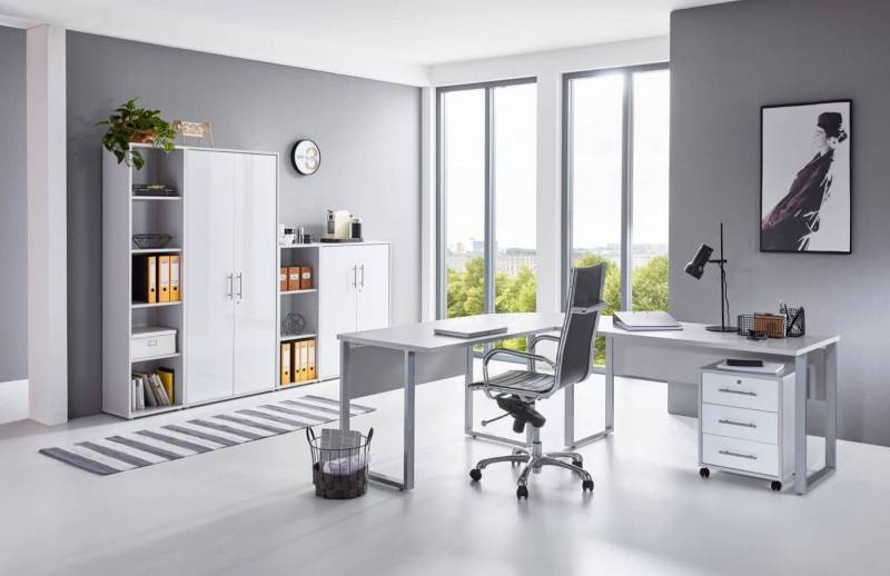 moebel-dich-auf Büromöbel-Set OFFICE EDITION, (abschließbar, 6-tlg., Set 4 + Winkelschreibtisch + Rollcontainer + Aktenschränke), abschließbare Büroschränke von moebel-dich-auf