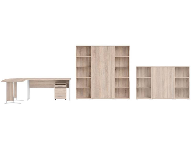 moebel-dich-auf Büromöbel-Set OFFICE LINE, (Komplett-Set, 9-tlg., Winkelschreibtisch + Rollcontainer + Aktenschrank), in Eiche Sonoma inkl. Highboard von moebel-dich-auf