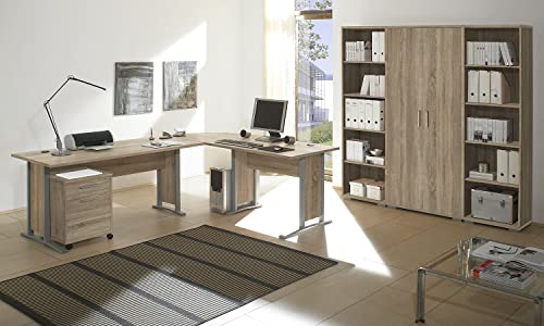 moebel-dich-auf Arbeitszimmer Office LINE 7-TLG. in 2 Farbvarianten Büro Büromöbel-Set Komplettprogramm (Eiche Sonoma) von moebel-dich-auf