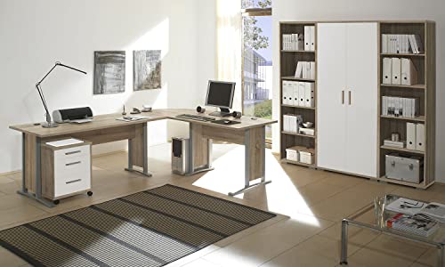 moebel-dich-auf Arbeitszimmer Office LINE 7-TLG. in 2 Farbvarianten Büro Büromöbel-Set Komplettprogramm (Eiche Sonoma/weiß) von moebel-dich-auf