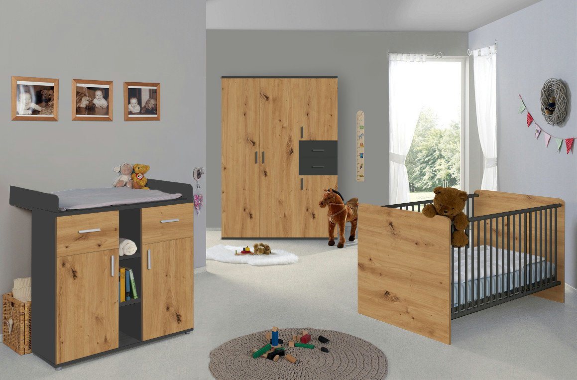 moebel-dich-auf Babyzimmer-Komplettset ELISA 3, (Komplett-Set, Babybett + Wickelkommode + Kleiderschrank), optional mit Matratze und Umbauseiten-Set von moebel-dich-auf