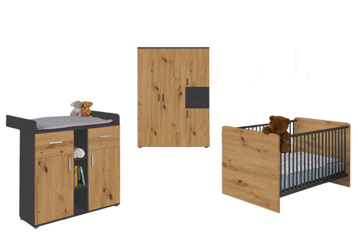 moebel-dich-auf Babyzimmer-Komplettset ELISA 3, (Komplett-Set, Babybett + Wickelkommode + Kleiderschrank), optional mit Matratze und Umbauseiten-Set von moebel-dich-auf