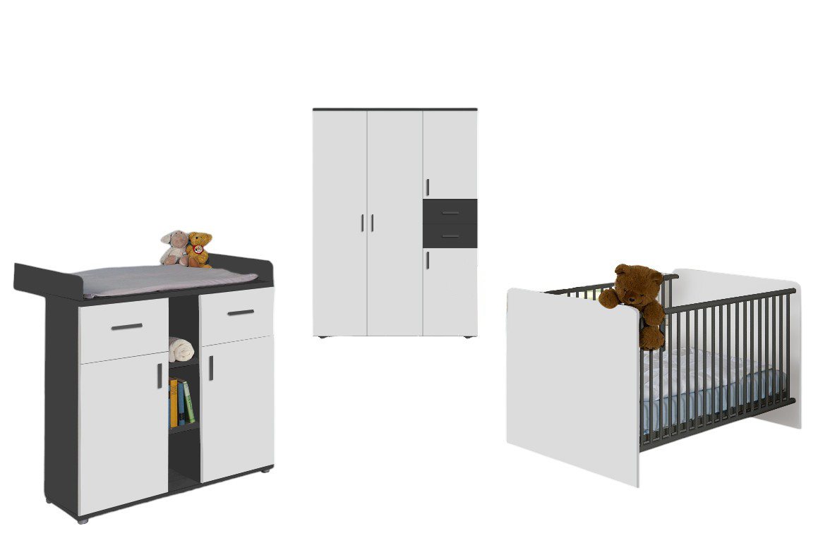 moebel-dich-auf Babyzimmer-Komplettset ELISA 3, (Komplett-Set, Babybett + Wickelkommode + Kleiderschrank), optional mit Matratze und Umbauseiten-Set von moebel-dich-auf