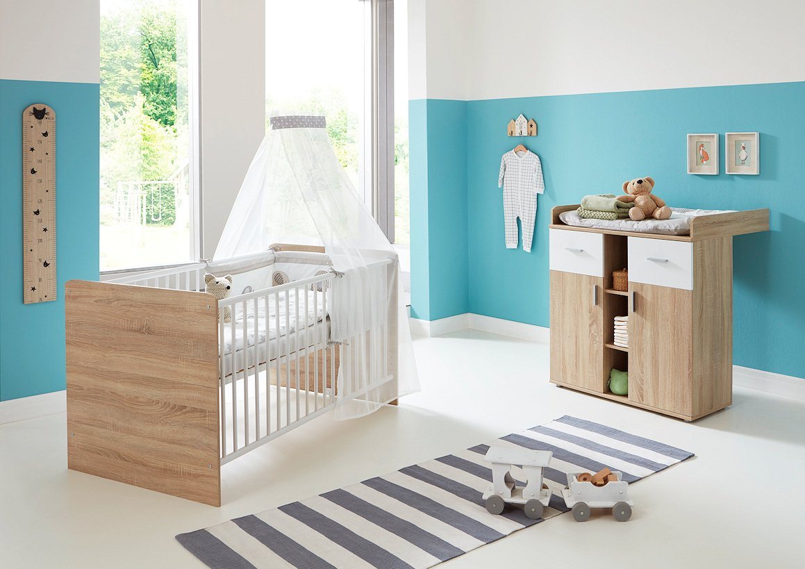 moebel-dich-auf Babyzimmer-Komplettset ELISA 5, (Babyzimmer Kinderzimmer, Babybett + Wickelkommode), optional mit Matratze und Umbauseiten-Set von moebel-dich-auf