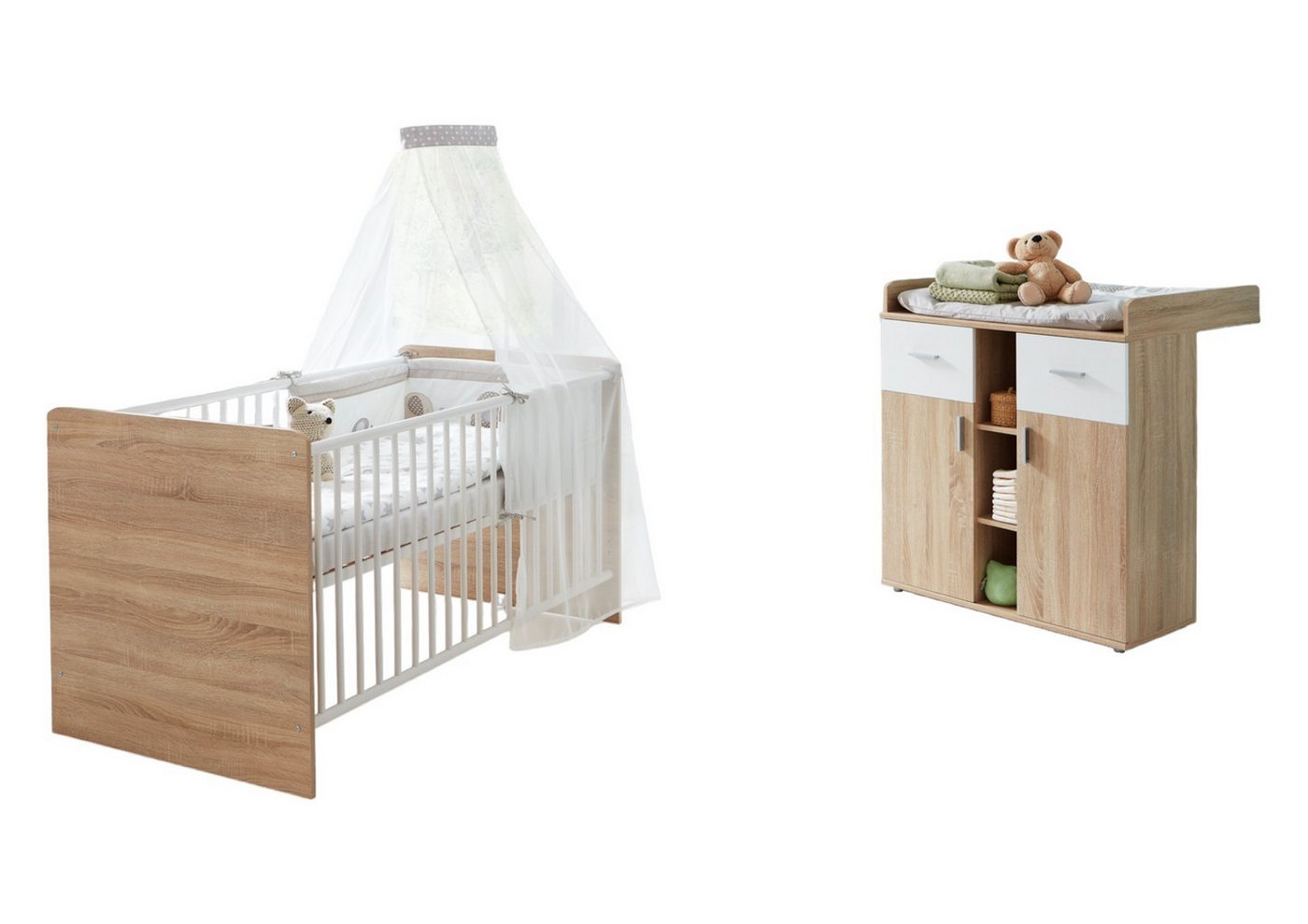 moebel-dich-auf Babyzimmer-Komplettset ELISA 5, (Babyzimmer Kinderzimmer, Babybett + Wickelkommode), optional mit Matratze und Umbauseiten-Set von moebel-dich-auf