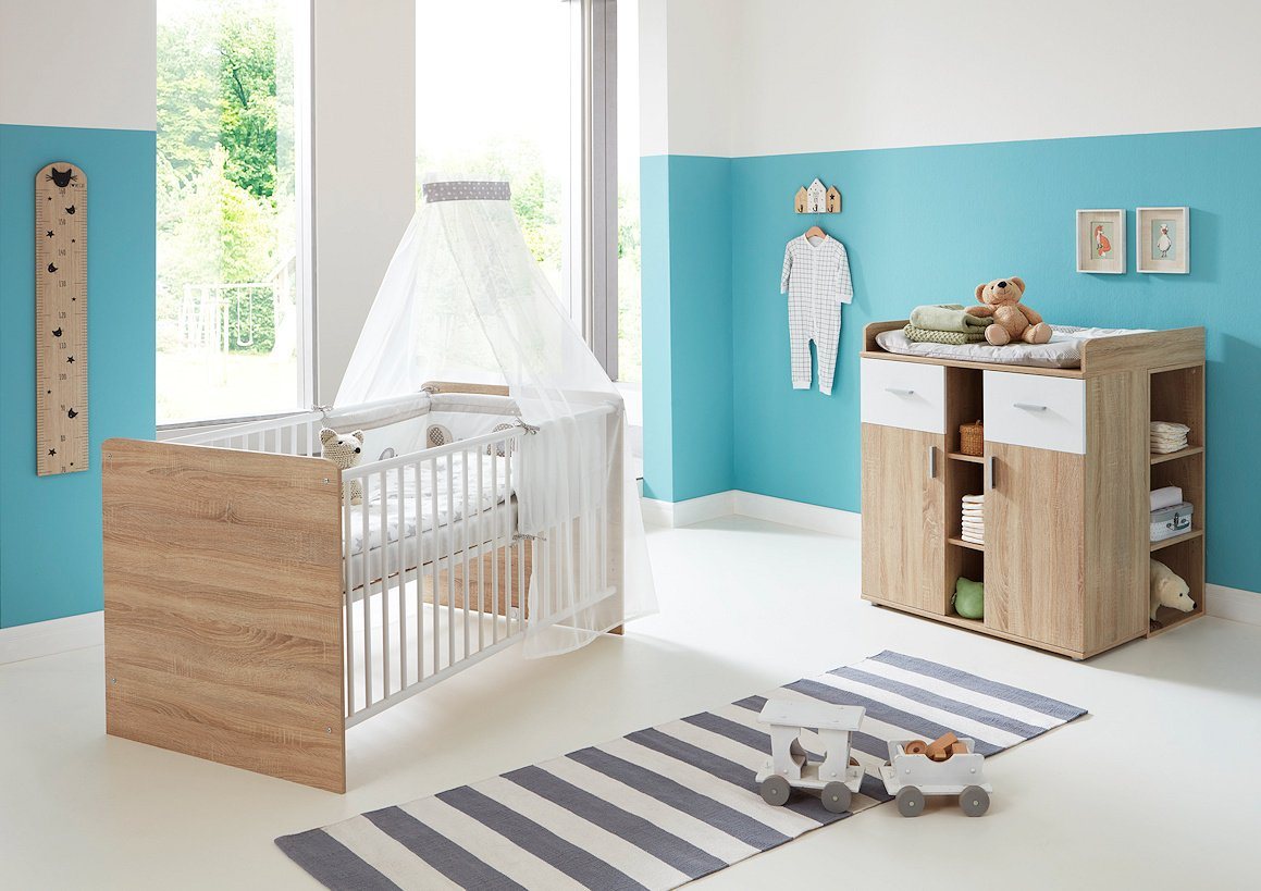 moebel-dich-auf Babyzimmer-Komplettset ELISA 6, (Babyzimmer Kinderzimmer, Babybett + Wickelkommode + Unterbauregal), optional mit Matratze und Umbauseiten-Set von moebel-dich-auf