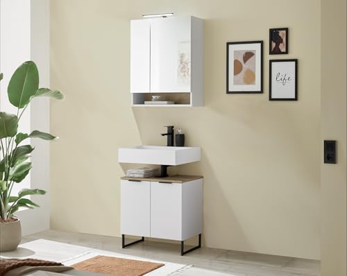 moebel-dich-auf Badezimmer Badmöbel Aspen 60 cm Weiß matt Spiegelschrank Wbu Set 4 von moebel-dich-auf