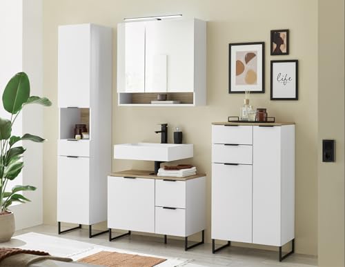 moebel-dich-auf Badezimmer Badmöbel Aspen 80 cm Weiß matt Hochschrank Spiegelschrank Wbu Highboard Set 1 von moebel-dich-auf