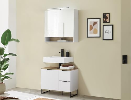 moebel-dich-auf Badezimmer Badmöbel Aspen 80 cm Weiß matt Spiegelschrank Wbu Set 4 von moebel-dich-auf