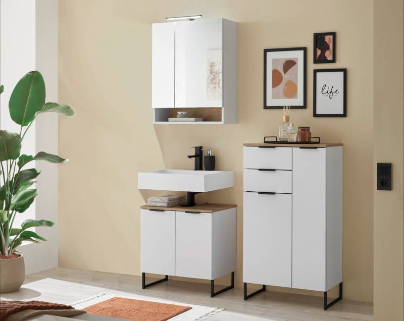moebel-dich-auf Badmöbel-Set Aspen 60, (Set 3, Highboard, Spiegelschrank, Waschbeckenunterschrank, 3-St), Softclose von moebel-dich-auf