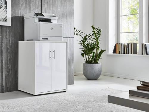 moebel-dich-auf Druckerkommode TABOR Druckerschrank Druckertisch Aktenschrank 2-türig (BxHxT) 54x74x52 cm (weiß/weiß Hochglanz) von moebel-dich-auf