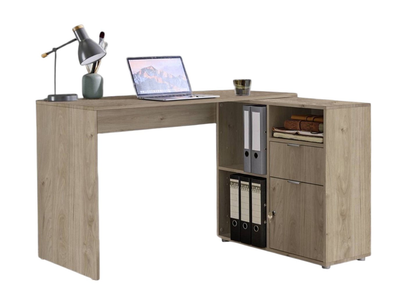 moebel-dich-auf Eckschreibtisch LUIZ (Schreibtisch + Regal, 110 cm breit), spiegelverkehrt montierbar von moebel-dich-auf