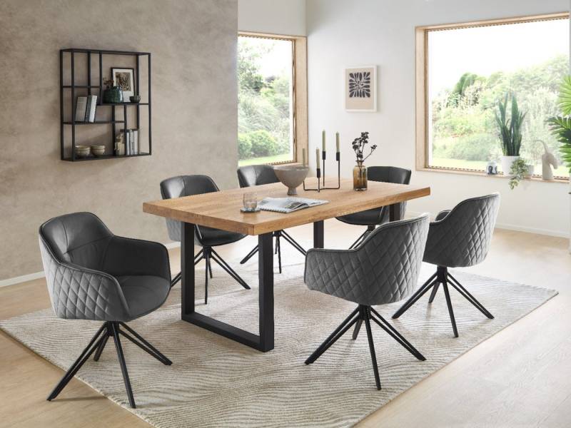 moebel-dich-auf Esszimmer-Set CAPRI-U, (Esszimmer Set, 1 Esstisch Eiche massiv geölt, 6 Stühle), 180 x 100 cm von moebel-dich-auf