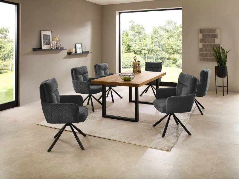 moebel-dich-auf Esszimmer-Set CAPRI-U, (Esszimmer Set, 1 Esstisch Eiche massiv geölt, 6 Stühle), 180 x 100 cm von moebel-dich-auf