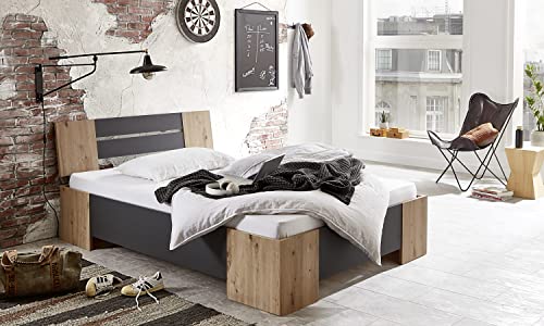 moebel-dich-auf Futonbett LINZ 140 x 200 Schlafzimmerbett Bett in 2 Farben optional mit Lattenrost (Artisan Eiche/anthrazit, mit Rollrost) von moebel-dich-auf