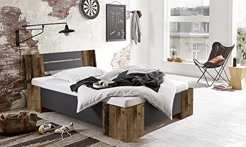 moebel-dich-auf Futonbett LINZ 140 x 200 Schlafzimmerbett Bett in 2 Farben optional mit Lattenrost (Old Style/anthrazit, mit Rollrost) von moebel-dich-auf