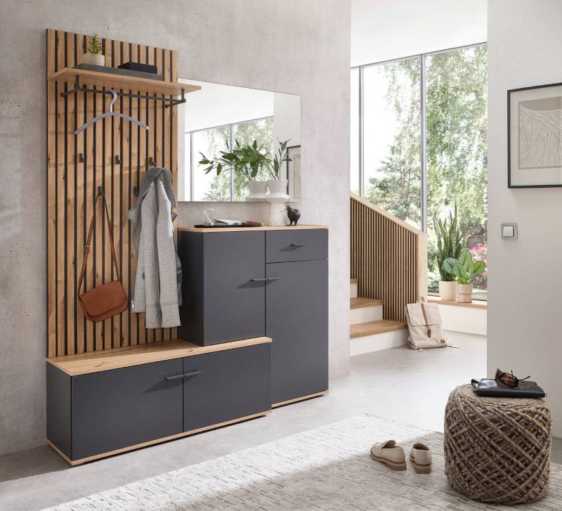 moebel-dich-auf Garderoben-Set COMO, (Paneel + Schuhschrank + Spiegel, in anthrazit / Artisan Eiche Nb), 148 cm breit von moebel-dich-auf
