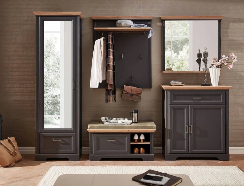 moebel-dich-auf Garderoben-Set FLORENZ Set 1, (Komplettgarderobe, Garderobenschrank + Paneel + Bank + Spiegel + Schuhkommode), in 2 Farben erhältlich von moebel-dich-auf