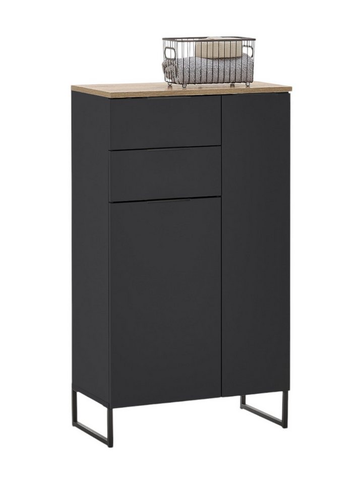 moebel-dich-auf Kommode ASPEN (Highboard, Badschrank mit 2 Schubkästen, in Schwarz matt), Breite 60 cm von moebel-dich-auf