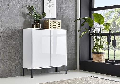 moebel-dich-auf Kommode Ben 4 mit Metallfüßen Sideboard Türkommode (weiß/weiß Hochglanz) von moebel-dich-auf