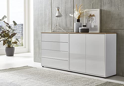 moebel-dich-auf Kommode Ben Set 3 Sideboard Türkommode Schubkastenkommode (weiß/weiß Hochglanz, Absetzung in Artisan Eiche Nb.) von moebel-dich-auf