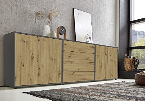 moebel-dich-auf Kommode Ben Set 5 Sideboard Türkommode Schubkastenkommode (anthrazit/Artisan Eiche Nb.) von moebel-dich-auf