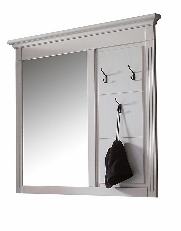 moebel-dich-auf Kompaktgarderobe LEONA 29116 (Spiegelgarderobe Wandgarderobe 115 cm breit, 1 Spiegel 3 Haken) naturweiß lasiert im Landhausstil von moebel-dich-auf