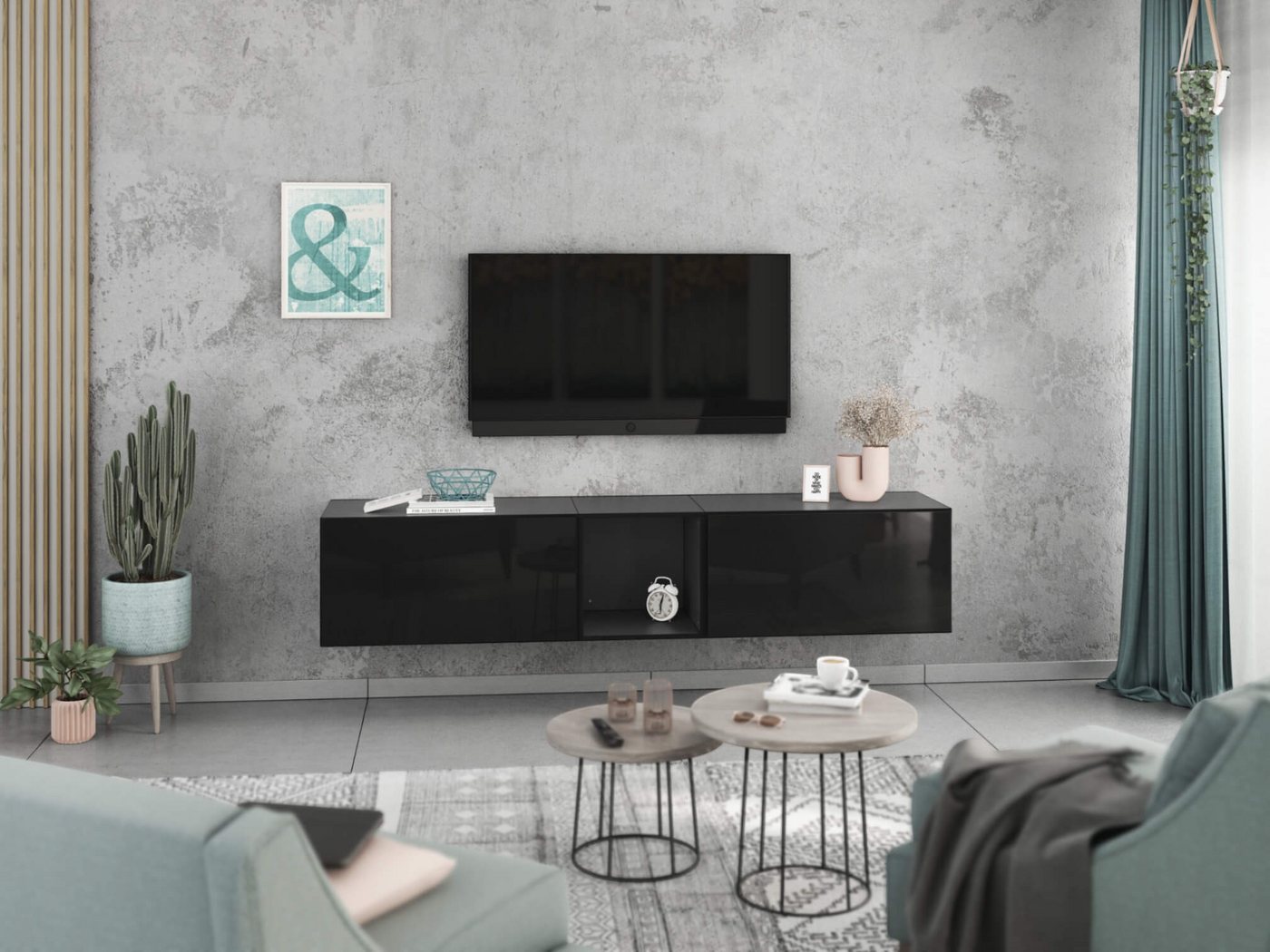 moebel-dich-auf Lowboard VARIANTO 2 (3 tlg., 190 cm breit, TV-Schrank bestehend aus 2x Schränken mit Klappe und 1x Regal), stehend und hängend von moebel-dich-auf