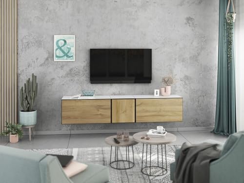 moebel-dich-auf Lowboard VARIANTO 3, Schrank Set, weiß matt/Evoke Eiche griffloses TV-Board, 3 TLG., 190 cm hängend von moebel-dich-auf