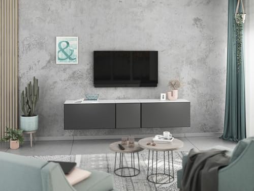 moebel-dich-auf Lowboard VARIANTO 3, Schrank Set, weiß matt/anthrazit matt griffloses TV-Board, 3 TLG., 190 cm hängend von moebel-dich-auf