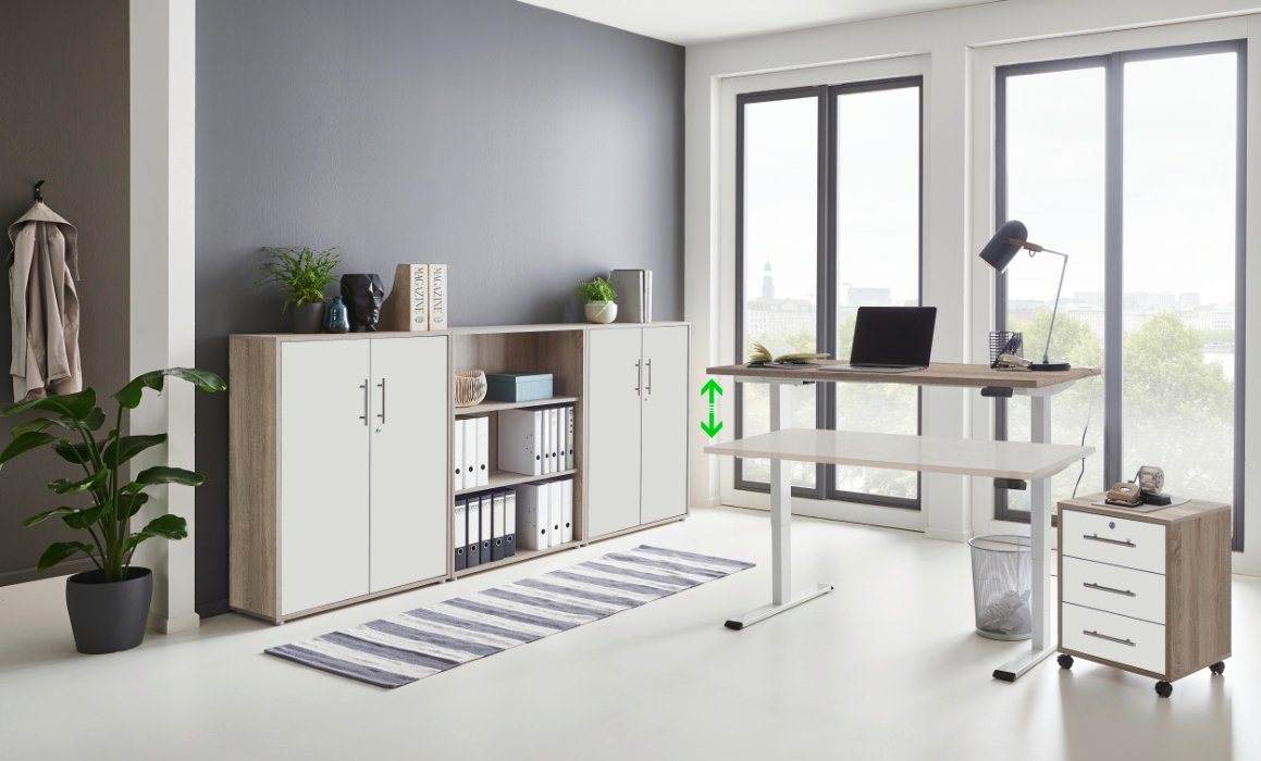 moebel-dich-auf Schreibtisch e-OFFICE EDITION (Büromöbel-Set, Aktenschränke abschließbar, Made in Germany, Set 9), mit elektrisch höhenverstellbarem Schreibtisch von moebel-dich-auf