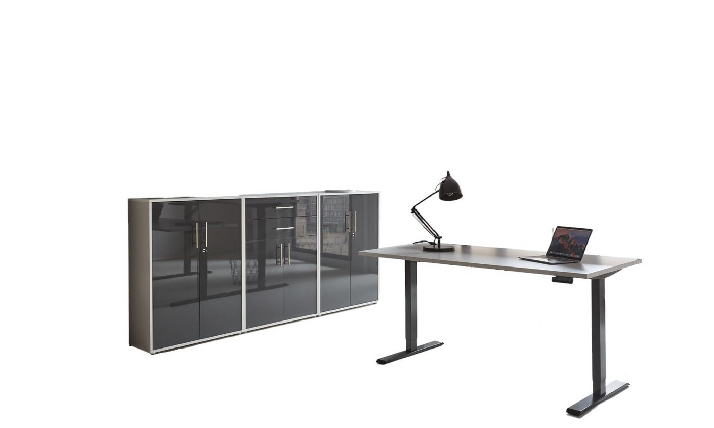 moebel-dich-auf Büromöbel-Set e-OFFICE EDITION, (Büromöbel-Set, Set 15, elektrisch höhenverstellbarer Schreibtisch + Aktenschränke), stufenlos verstellbar 69-119 cm, mit Memory-Funktion von moebel-dich-auf